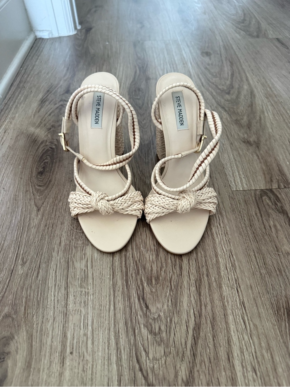 Steve Madden Cream Braided Knot Strap Heels